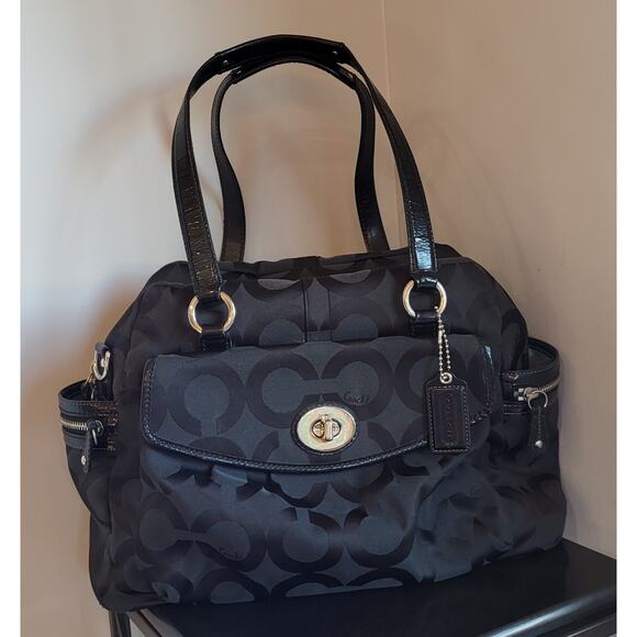 Coach Black Signature Sateen Diaper Bag With Pad Tote Bag Large A0969-13629 EUC - Picture 15 of 16